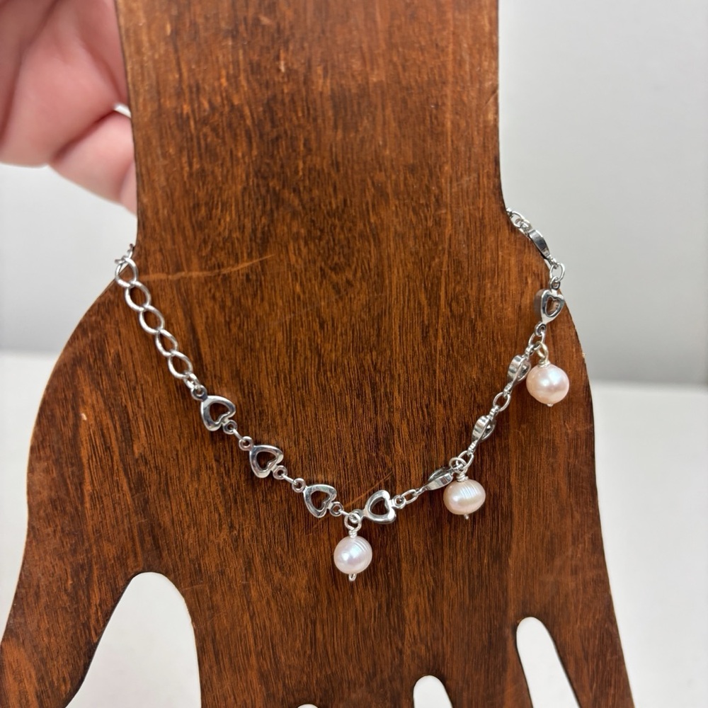 Silver Heart Charm Bracelet with Pearls, Classic, Timeless, Bridal, Party